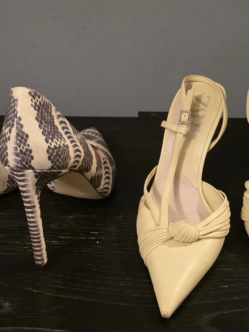 Zara Beige Knot Mules and Beige Snake-Print Pointed Pumps - Picture 3 of 5